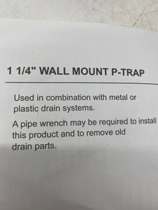 Grainger 1PNK9 1-1/4" Wall Mount P-Trap, *Lot of (2)* (Open Box)