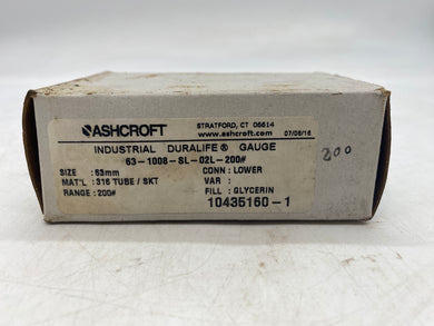 Ashcroft 63-1008-SL-02L-200# Pressure Gauge 0-200PSI *Lot of (2)* (Open Box)