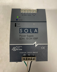 Sola SDN10-24-100P Power Supply 24VDC 10A (Used)