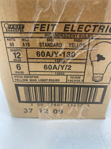 Feit Electric 60A/Y-130 A19 60W Standard Yellow Bug Light Bulb *Box of (12)* (Open Box)