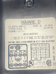 Square D Class 9013 Type FSG 2,  30 On/50 Off Pressure Switch (No Box)