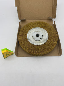 Westward 33L536 8" Crimped Brass Wire Wheel Brush, 0.014" Wire Dia., 1-3/4" Bristle Trim Length (Open Box)