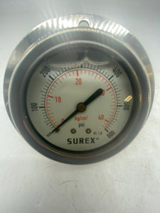 Surex 2530002B Pressure Gauge, 0-600 PSI, Stainless, 1/4"NPT (Open Box)