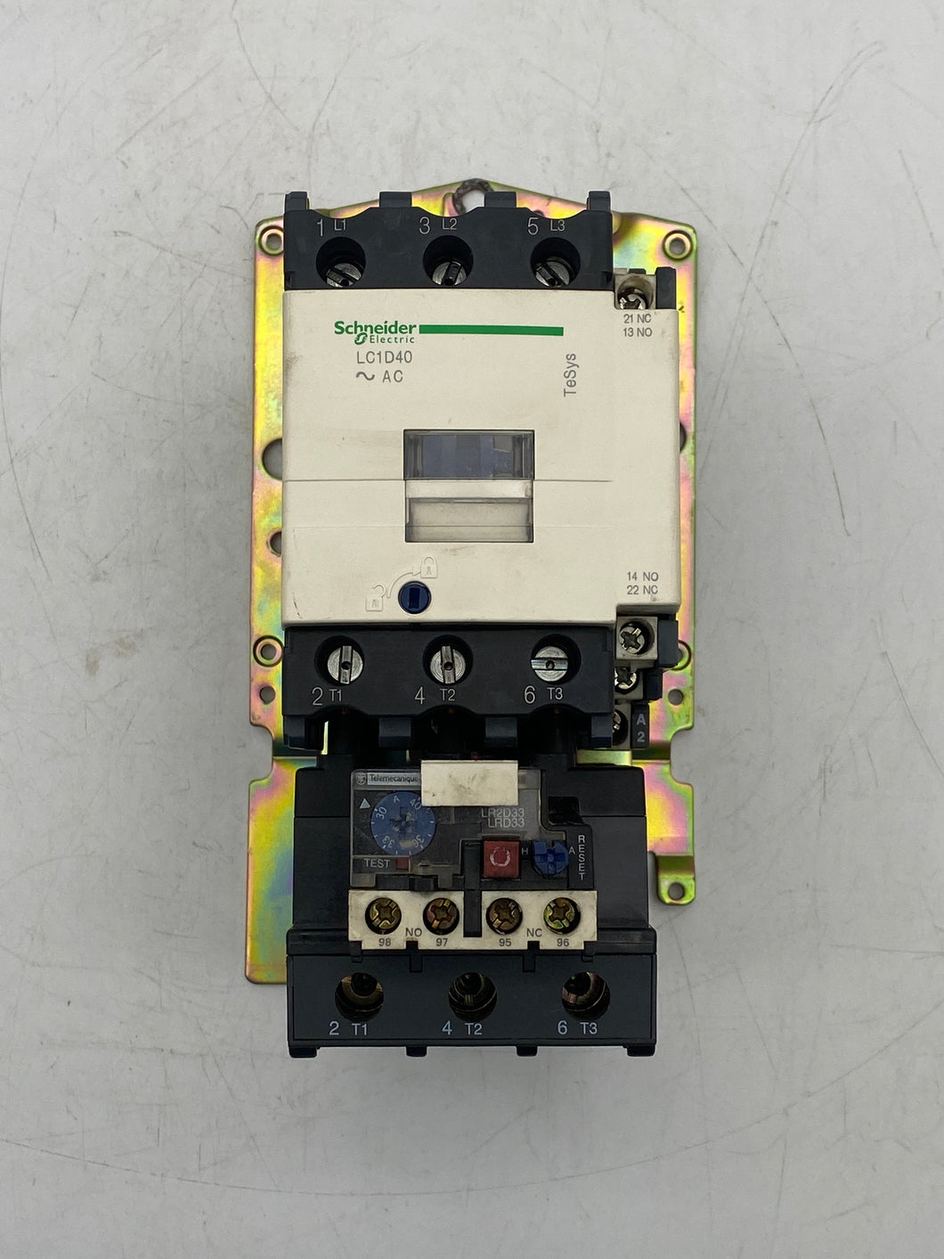 Schneider Electric LC1D40 Contactor w/ LRD3355 Thermal Overload Relay (Used)